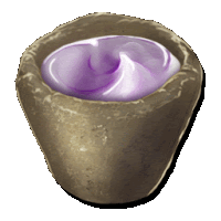 a purple liquid is in a brown container on a white background