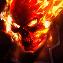 a painting of a ghost rider with flames coming out of his eyes