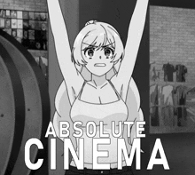 a black and white drawing of a girl with the words absolute cinema above her