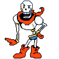 papyrus from undertale is a pixel art character with a scarf around his neck and boots .