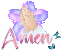 the word amen is on a white background with a flower in the background