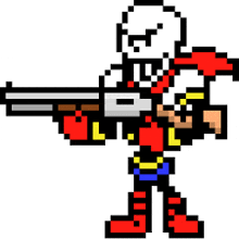 papyrus is holding a gun in a pixel art .