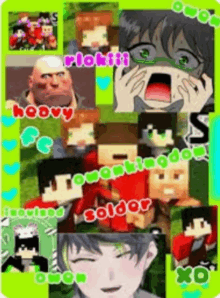 a collage of minecraft characters with the words heavy solder on the bottom