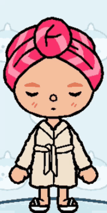 a drawing of a girl with a pink turban and a bathrobe