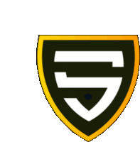 a black and yellow shield with a white letter s on it