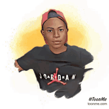 a cartoon of a boy wearing a black jordan shirt