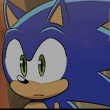 a cartoon of sonic the hedgehog with green eyes