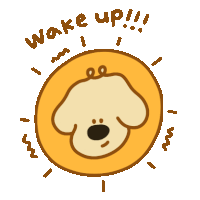 a cartoon of a dog with the words wake up written on it