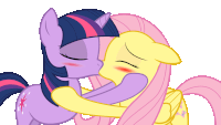 twilight sparkle and fluttershy are hugging each other and kissing