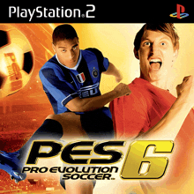 a playstation 2 pro evolution soccer game with two soccer players on the cover