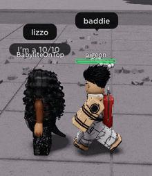 a screenshot of a video game with lizzo and baddie talking