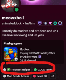 meowxbo i animatedduck he / him is playing a game on roblox