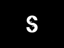 a white letter s with a spade in the middle on a black background .