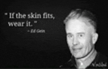 a black and white photo of a man with a quote behind him