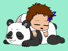 a cartoon drawing of a child sleeping on a panda