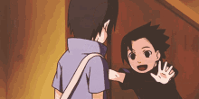 a cartoon drawing of a boy and a girl talking