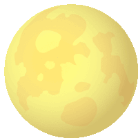 a cartoon drawing of a yellow full moon with spots on it