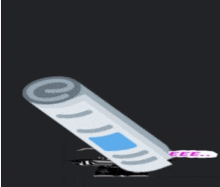 a cartoon drawing of a remote control with a blue and purple stripe on it