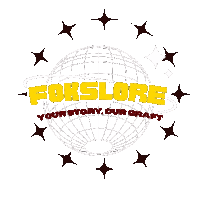 a logo for foxslore your story our craft with a globe surrounded by stars