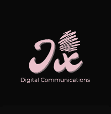 a logo for digital communications with pink lettering