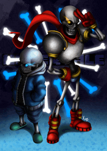 a drawing of sans and papyrus with the name xame on the bottom left