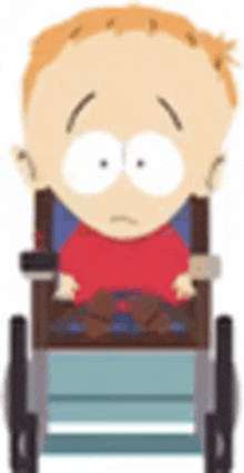 a cartoon character is sitting in a wheelchair with a sad face .