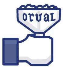 a hand is holding a funnel with the word orval on it and giving a thumbs up .