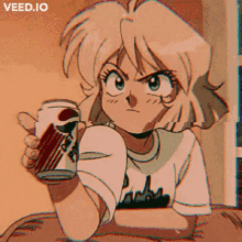 a cartoon girl is holding a can of pepsi and looking angry