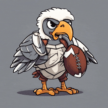 a cartoon eagle holding a football with the letter f on the ball