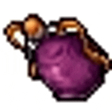 a pixel art illustration of a purple purse with a brown strap and a purple stone .