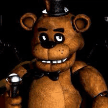 five nights at freddy 's freddy the bear is holding a flashlight in his hand .