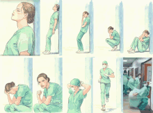 a series of drawings of nurses in scrubs