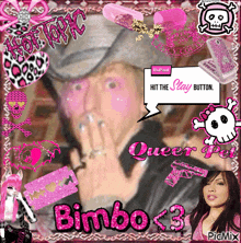 a picture of bimbo 3 is surrounded by pink and black images