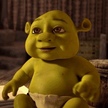 a baby shrek from the movie shrek is sitting on a chair