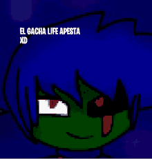 a pixel art drawing of a cartoon character with the words el gacha life apesta xd below it