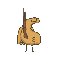 a cartoon drawing of a chicken holding a rifle