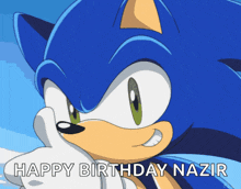 a sonic the hedgehog giving a thumbs up with the words happy birthday nazir below him