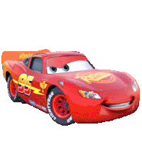 a red lightning mcqueen from the movie cars is smiling