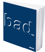 a blue book with the word bad on the cover