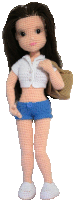 a crocheted doll wearing shorts and a crop top