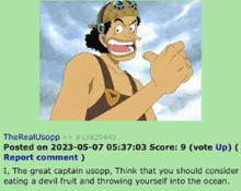 a green screen with a picture of captain usopp