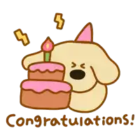 a cartoon dog with a birthday cake and the words congratulations below it