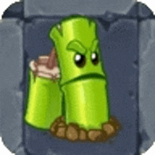 a cartoon illustration of a green bamboo plant with a face in a video game .