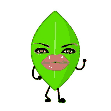 a green leaf with a woman 's face and lips on it