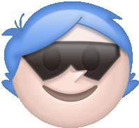 an emoji with blue hair and sunglasses on