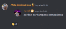 a screenshot of a chat with mate cocido and nxzzf