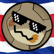 a cartoon soccer ball wearing sunglasses with a smiley face