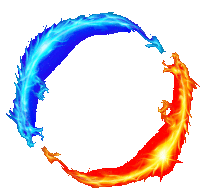 a circle of fire and water with a white background