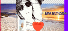 a picture of a woman on a beach with the words seni seviyorum in the corner