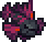 a pixel art drawing of a purple and black monster with horns and wings .